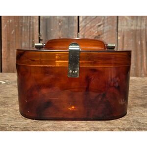 Vintage 1950 Dove Lucite Purse Tortoise Shell Oval Box Handbag Amber Acetate USA